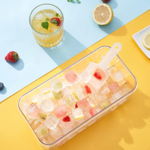 PHINOX Ice Cube Tray with Lid and Bin, 64 pcs Ice Trays for Freezer with Container, BPA Free