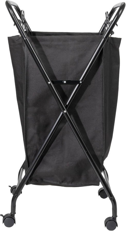 2 Household Essentials Rolling Laundry Hamper, Heavy Duty Canvas Bag, Load Capacity, Foldable Frame, Black Bag