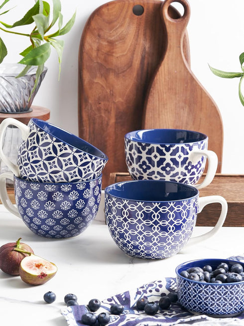 Set 4, 24 oz DOWAN Coffee Mugs of Large Coffee Mugs, Jumbo Soup Mugs With Handles, Ceramic Coffee Cups for Coffee