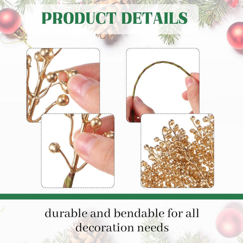 24 Pack 14 Inch Christmas Berry Stems Artificial Berry Picks Xmas Holly Berry Stem Branches for Christmas Tree Ornament