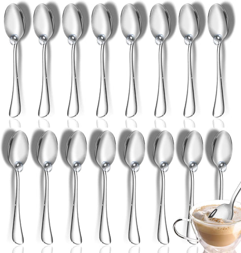 Coffee Spoons Set of 16, Top Food Grade Stainless Steel Silverware, 5.5 Inches, Mirror Finish & Dishwasher Safe