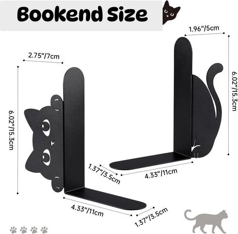 Cenjeery Set 2 Peeking Cat Metal Bookends of with Wider Base, Cute Decorative Book Ends for Shelves Bookshelf Office