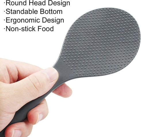 Non Stick Rice Scooper - Silicone Standing Rice Spoon Paddle - Heat Resistant Rice Cooker Spoon (1 Pack, Black)