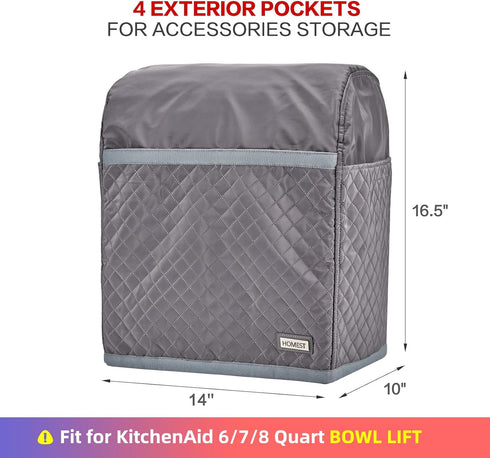 HOMEST Stand Mixer Quilted Dust Cover - Compatible with KitchenAid 6/7/8 Quart Bowl Lift, Grey