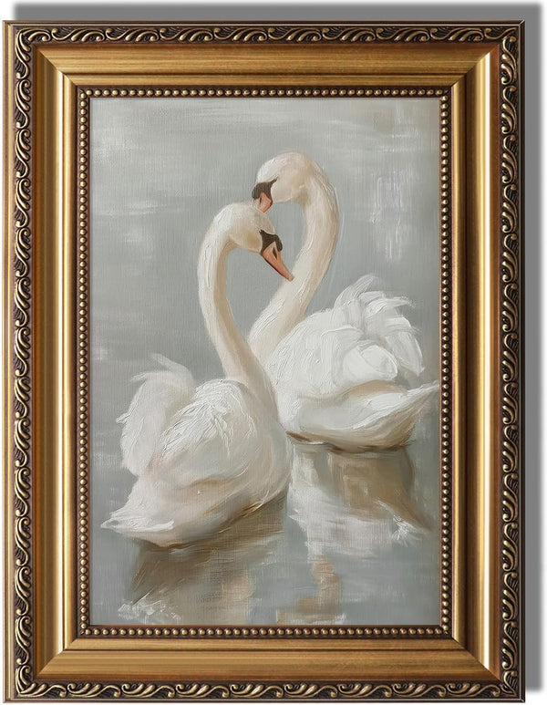 KBKBART Vintage Framed Wall Art for Living Room, Farmhouse White Swan Vintage
