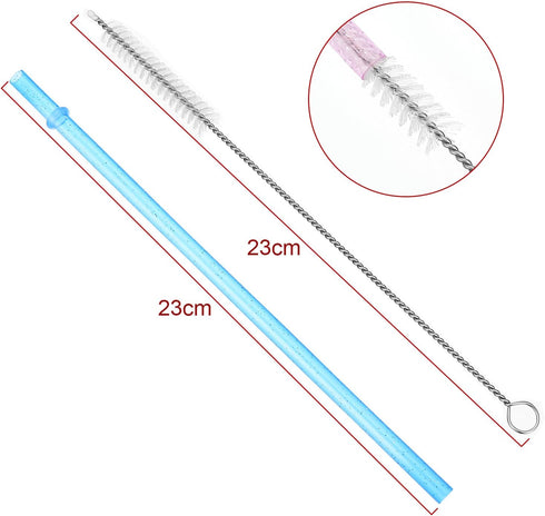 Hestya 25 Pcs Glitter Reusable Plastic Straws, 9 Inches Long Hard Plastic with Brush, 6 Colors for Tumblers
