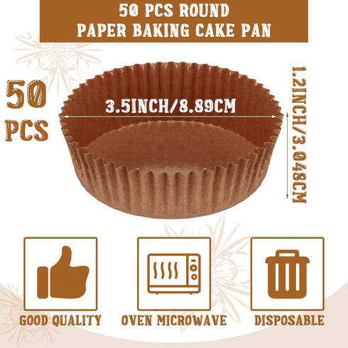 Uiifan 50 Pack Disposable Round Cupcake Liners Paper Baking Cups Wrappers Cupcake Liners Paper Microwave Oven Safe Paper Bakeware Paper Mold for Snacks Cakes (Natural) by Uiifan