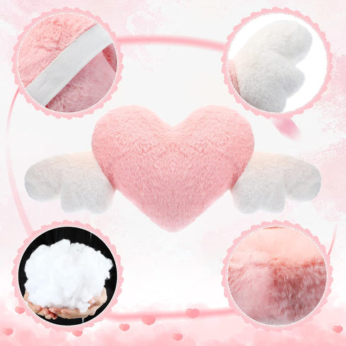 2 19.7 8.3 Inch(White, Macarrie Pcs Plush Heart Shaped Pillow with Angel Wings Car Headrest Soft Comfortable Seat