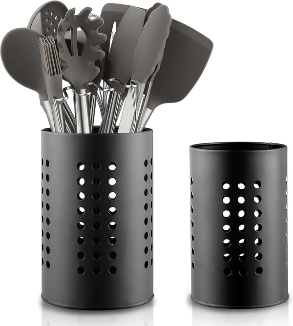 Berglander Kitchen Utensils Holder, 2 Pieces Black Stainless Steel Cutlery Holder for Countertop