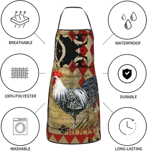 Rooster Print Oven Mitts and Pot Holders Set, 5 Pcs Heat Resistant Kitchen Mitten Gloves and Non-Slip Potholders