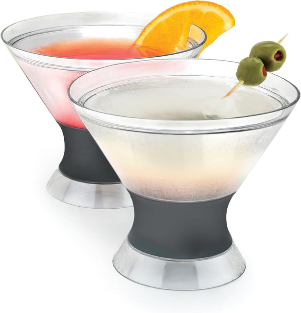 Host Freeze Insulated Martini Cooling Cups, 2 Pack, 9 oz, Plastic Freezer Gel Chiller, Grey