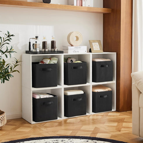 Storage,Set 6(Black) MAX Houser Fabric Cloth Storage Bins,Foldable Storage Cubes Organizer Baskets with Dual Handles