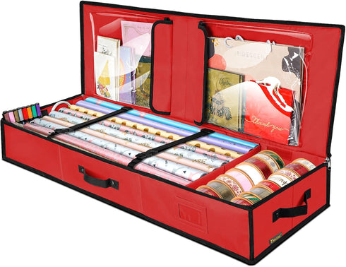 BALEINE Christmas Wrapping Paper Storage Organizer, 40" Durable 600D Oxford Fabric Bag with Pockets for Holiday