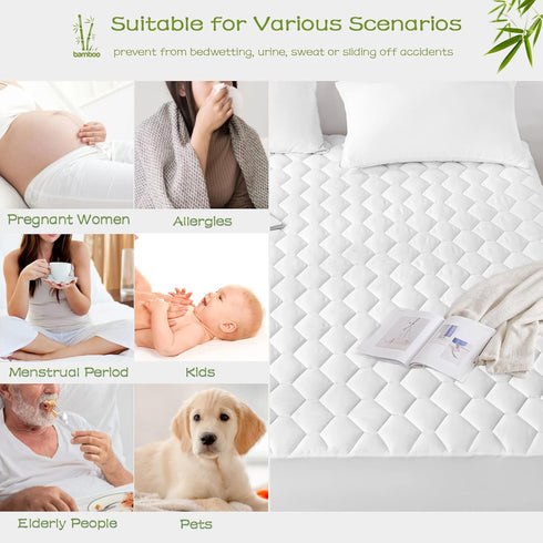 GRT Twin Mattress Protector Waterproof, Rayon from Bamboo, Cooling Quilted Fitted Mattress Pad, Noiseless Cover fits up