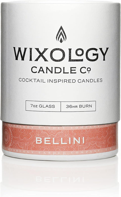 Wixology Peach Bellini Soy Candle in Reusable Rocks Glass, Peach and Champagne Scented, Made in Kentucky, 7 oz