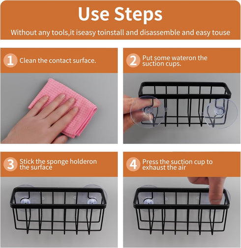 Sponge Holder for Kitchen Sink Suction,Stainless Steel Sponge Holder for Sponges, Scrubbers, Soap, Kitchen, Bathroom