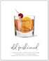 Old Fashioned Cocktail Wall Art: Illustrated Alcohol Posters with Cocktail Recipes