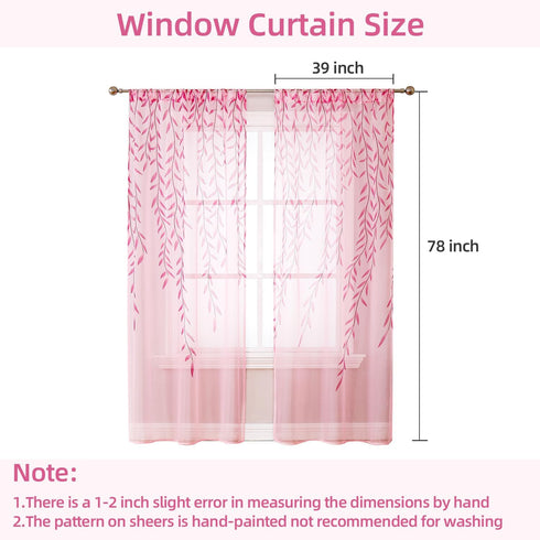 BROSHAN Pink Sheer Curtains Set, 2 Panels 78 inches Long, Pretty Printed Drapes for Girls Bedroom & Nursery