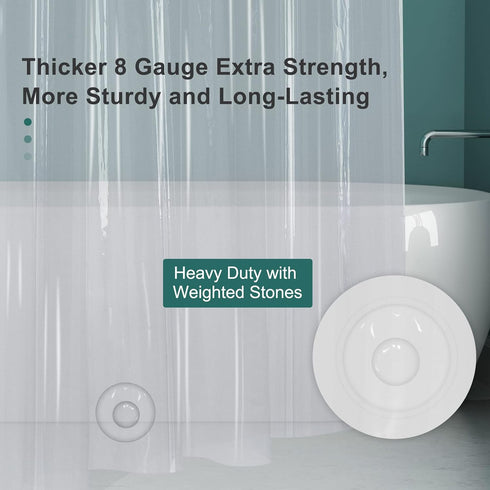 AmazerBath Plastic Shower Curtain Clear Premium PEVA, Heavy Duty 8G, 72x72 Inches with 3 Big Stones