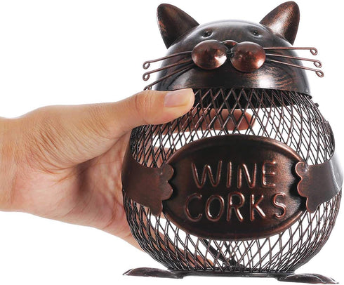 Tooarts Practical Kitten Wine Cork Container, Iron Piggy Bank Home Decoration Gift