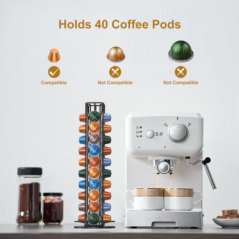 Coffee Pod Holder Organizer for Nespresso OriginalLine, Rotatable Countertop Storage for 40 Pods, Black