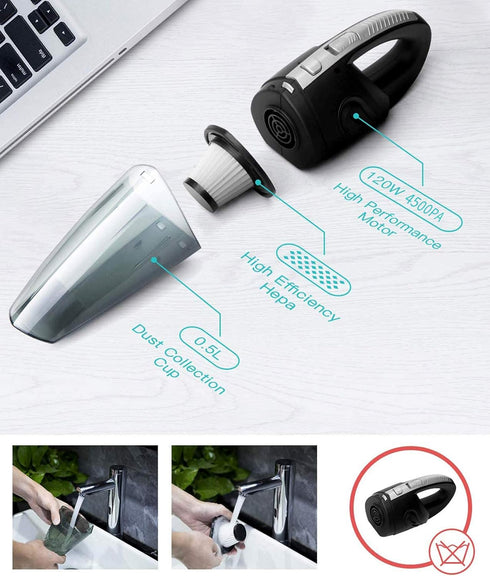 Handheld Vacuum Cordless, Portable Wet Dry Cleaner for Car Home, Pet Hair, Rechargeable 2200mAh Lithium Battery, 120W