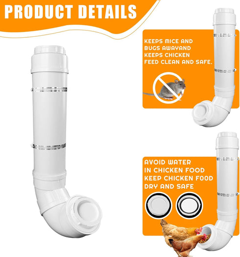 BOUTICOL 2 6.6 Automatic Chicken Feeder with Covers Duty PVC Pipe No Waste Chicken Coop Feeder Pounds Large Chicken