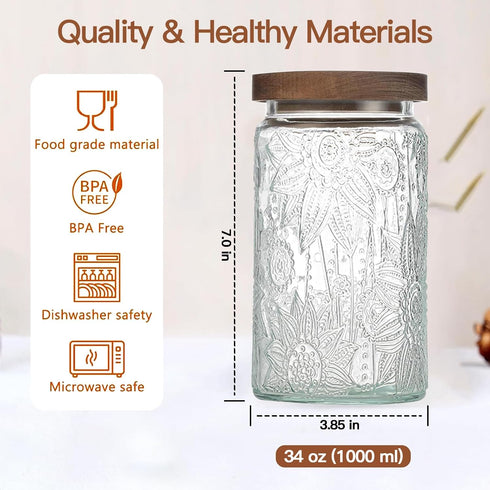 Yiluokuang 34 OZ Set Counter Airtight Glass Storage Jar with Bamboo Lid - Vintage Glass Jar Vintage Food Containers