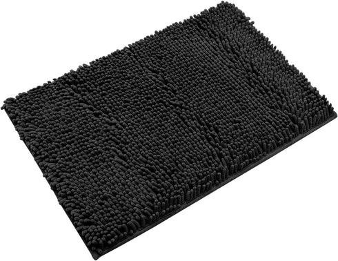Non-Slip Bath Rug - Extra Soft Microfiber Bedroom Shag Carpet with Anti-Slip Backing, Machine Washable (Black)