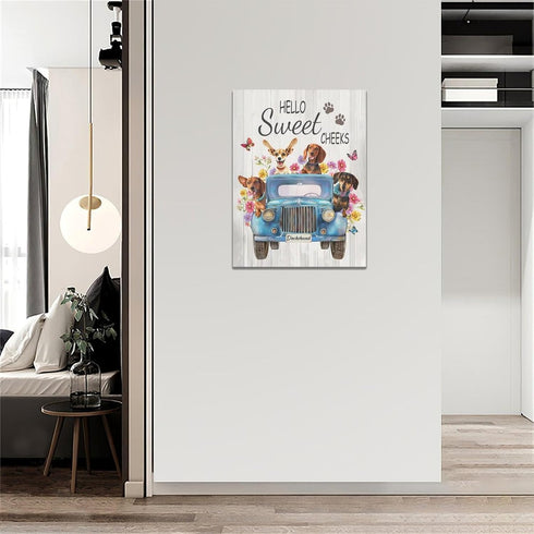 Dachshund Dog Wall Art, Funny Driving Car Pictures, Rustic Sausage Dog Truck Decor for Bathroom Kitchen Living Room