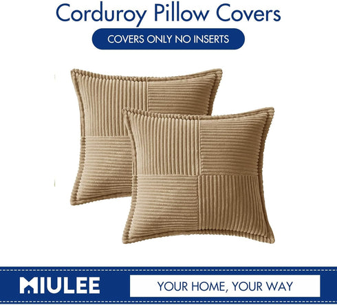 MIULEE Corduroy Pillow Covers, Set of 2, Super Soft Boho Striped Decorative Throw Pillows, 22x22 inch