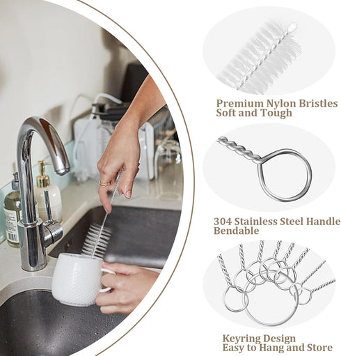 8 Pcs Bottle and Straw Cleaner Brush, Long Deep Nylon Brush with Bendable Stainless Steel Handles for Bottles and Pipes