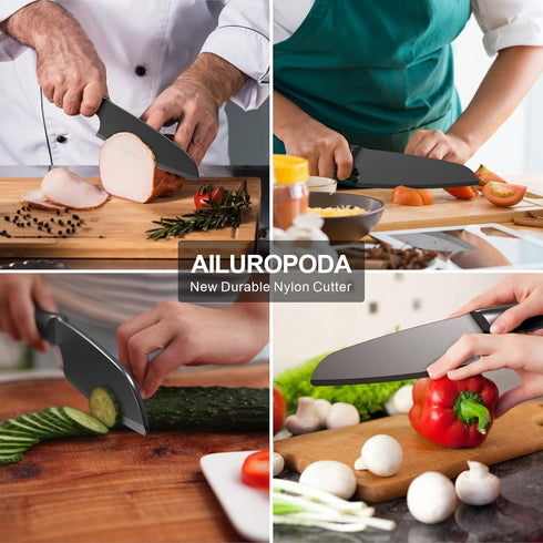 AILUROPODA Nylon Knife Set, 2 PCS Nylon Knife for Nonstick Pans, Cutting Fruits, Veggies, and Bread, Black