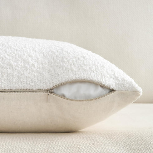 Pack 4 20 20 Inch Topfinel Cream White Boucle Pillow Covers of x Linen Cotton Backing Decorative Textured Accent Solid