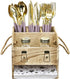 Ikee Design 2 Piece Wooden Utensil Caddy Set - Includes Free Salt Pepper Shaker, Oak Color Silverware Holder for Kitchen