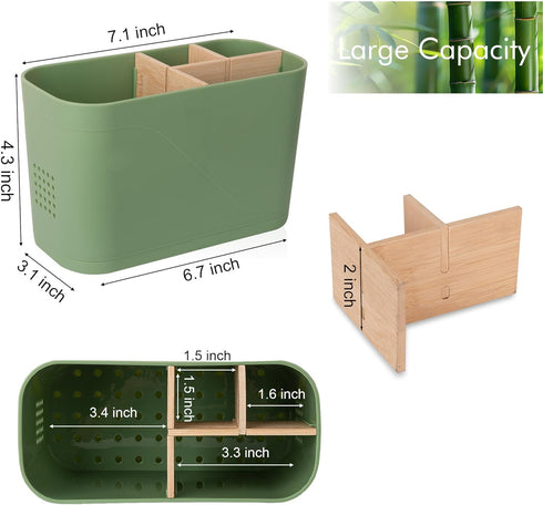 Countertop 4 Toothbrush Holders for Bathrooms, Electric Tooth Brush Holder with Bamboo Dividers Kids Toothbrush