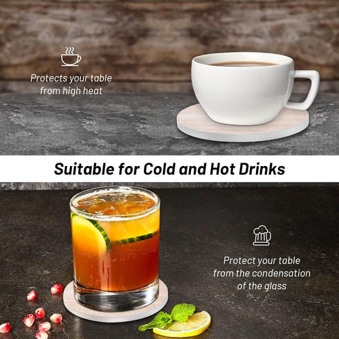 9 Billbotk 4 Inches Pieces Ceramic Coasters for Coffee Table Absorbent, Drink Coasters with Holder, Marble Style