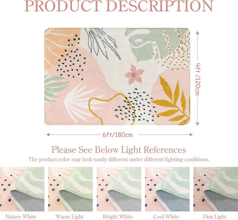 4x6 Lahome Pink Carpet for Living Room - Area Rug for Bedroom Washable Non-Slip Boho Rug Throw Cute Soft Nursery Kids