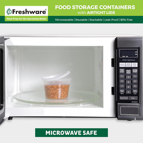 Freshware 48 Pack Food Storage Containers with Lids, 16 and 32 oz, Plastic Deli, Meal Prep, Microwave Safe, Clear