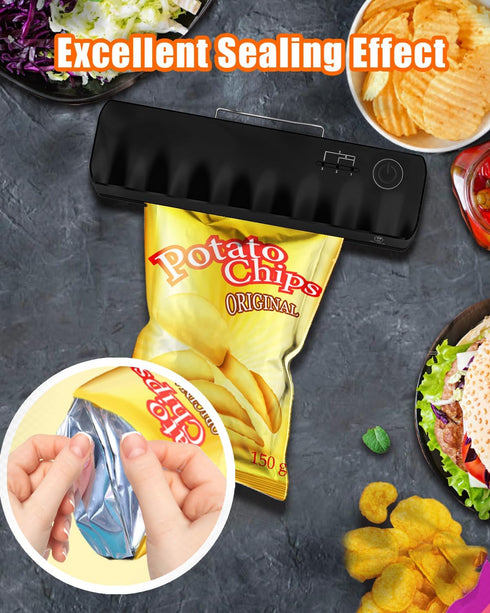 Mini Rechargeable Bag Sealer - 3000mAh Heat Sealer Machine with 5 Adjustable Gears for Food Storage (Black)