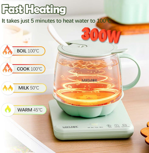 MIKMOK 45-100 13.5Oz 300W 4H Table Boiling Water Mug, Beverage Warmer, Temperature Control, Fast Coffee Heating Cup