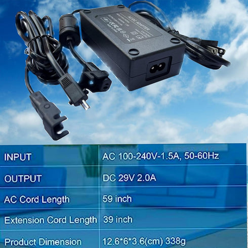Power Supply for Power Recliner, 2-Pin 29V 2A Universal Adapter with Extension Cord, Compatible with Electric Chairs