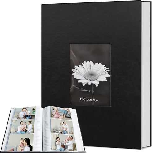 Photo Album 4x6 for 300 Photos with Writing Space, Leather Cover with Display Window, Wedding Gift
