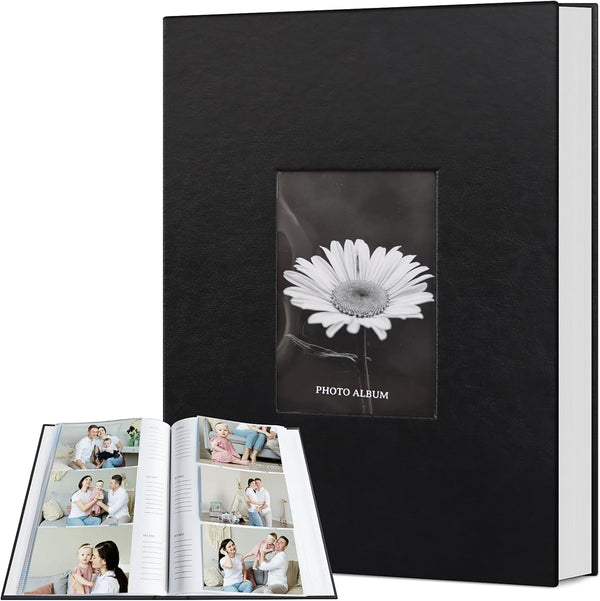 Photo Album 4x6 for 300 Photos with Writing Space, Leather Cover with Display Window, Wedding Gift