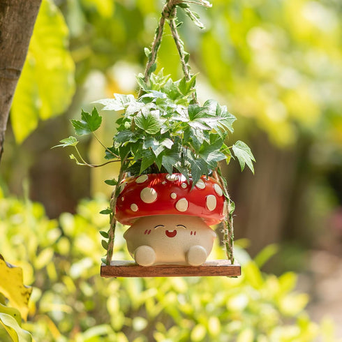 3.9inch Mushroom Decor for Outdoor Garden: Gardening Plant Gifts for Women Mother Plant Lovers - Opening Cute Smiley