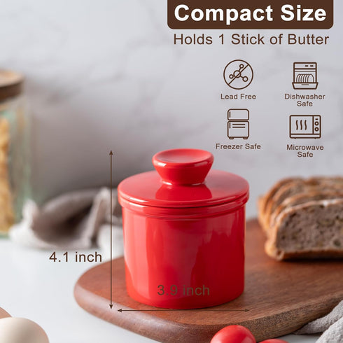 Husfunov Countertop, Butter Crock with Water Line for French Butter Dish with Lid, Ceramic Butter Keeper for Fresh