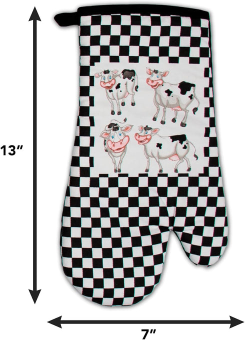 Oven Mitt and Potholder Kitchen Set, 3 Piece Laughing Cows Accessory, Waterproof Oven Glove and Tea Towel