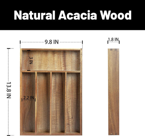 Acacia Wood Silverware Organizer, Kitchen Utensil Drawer Organizer for Forks & Spoons, 5-Compartment Cutlery Tray, Flatware Holder by KITEISCAT