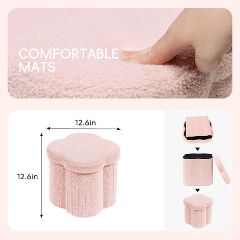 12.6"x12.6"x12.6" PINPLUS Floral Storage Ottoman Cube Boucle Footrest Stool with Lid, Multi-Functional Cube Seat