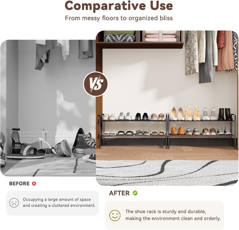 2 32.5" Tier Shoe Rack, Wide Shoe Organizer Sturdy Metal for Entryway, Garage, Shoe Shelf Stand for Small Space